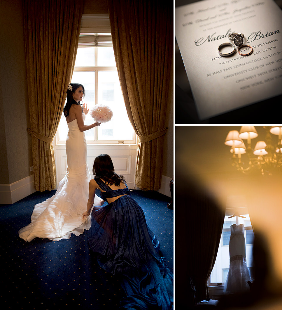 details new york city wedding photography photographer photo hanging dress beautiful bride window bouquet